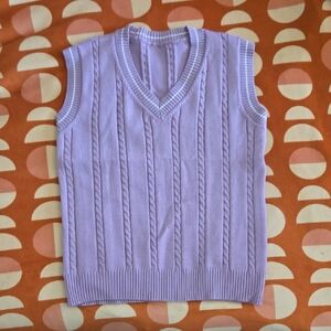 Lavender Cable-Knit V-Neck Sweater Vest - Women's